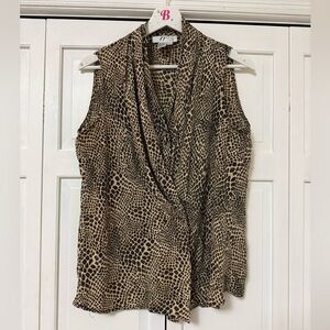 FY2 Vintage Sleeveless 100% Silk Blouse Cheetah Animal Print Button Down Office